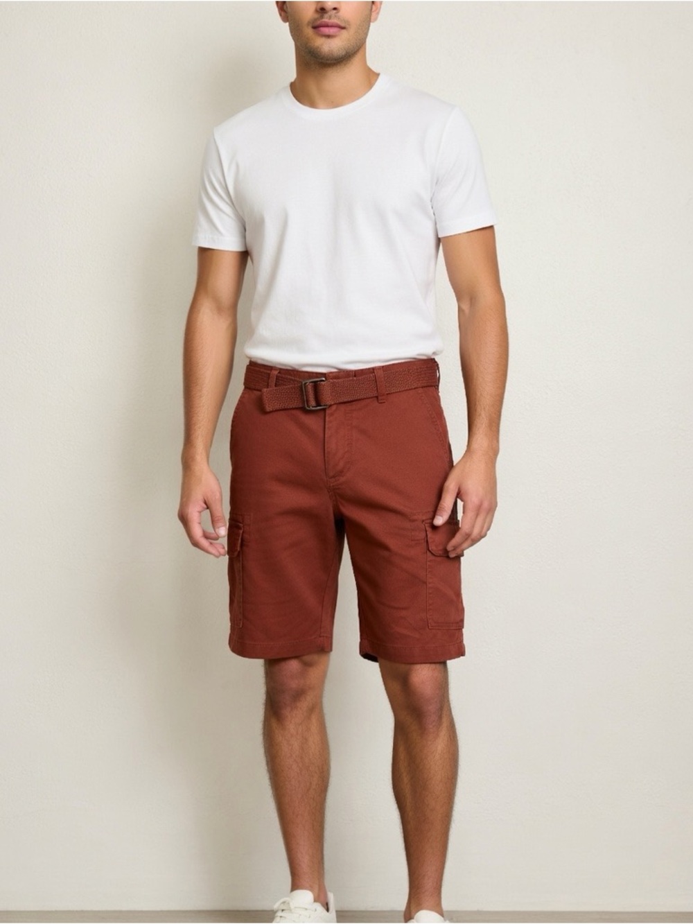 Weatherproof Men's Rust Cargo Shorts with Woven Belt